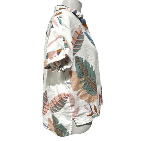 Cynthia Rowley Tropical Print 100% Linen Button Up Top Women’s Sz L - Picture 5 of 6